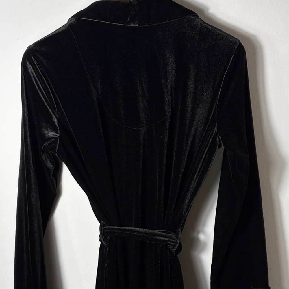 Lauren Ralph Lauren Black Velvet Long Robe Belted Monogram S - Picture 5 of 6